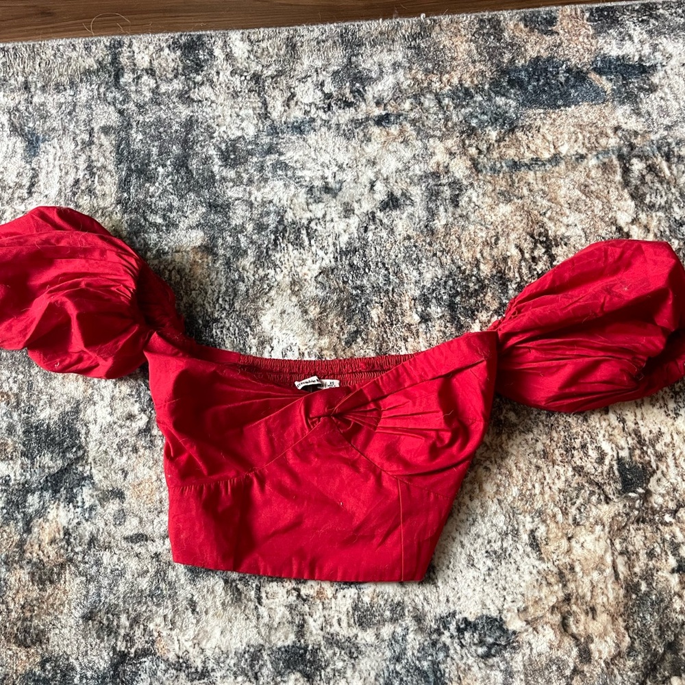 Red Puffed Sleeve Crop Top